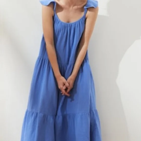 Banana Republic | Dresses | Banana Republic 22 Blue Frillsleeve Gauze  Tiered Midi Dress Size M | Poshmark